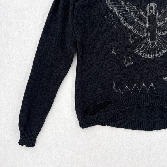 LAUREN MOSHI Sweater Womens XS Black Wild Spirit Safety Pin Printed Long Sleeve - Picture 6 of 14